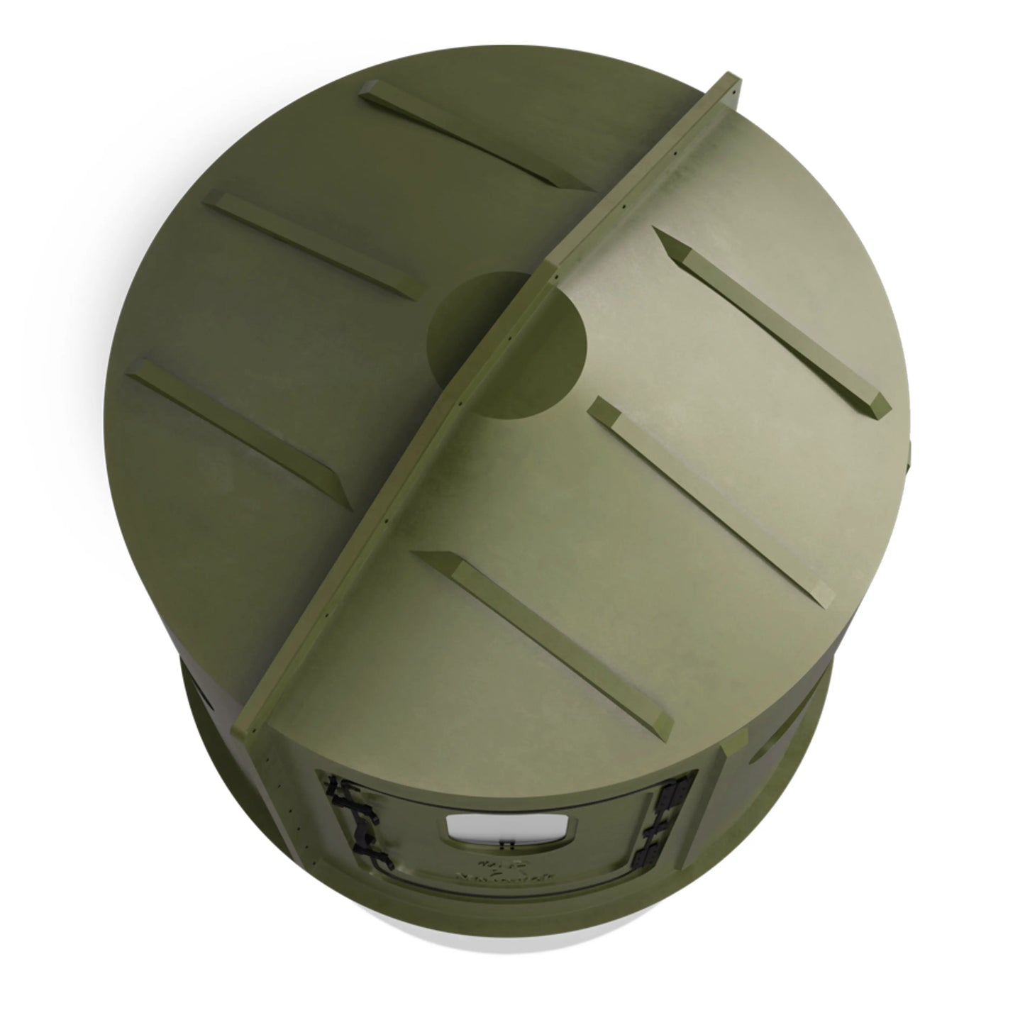 Angled top view of the Maverick 5 Shooter GX green deer hunting blind roof, compact ground blind sold by Outdoors For Less