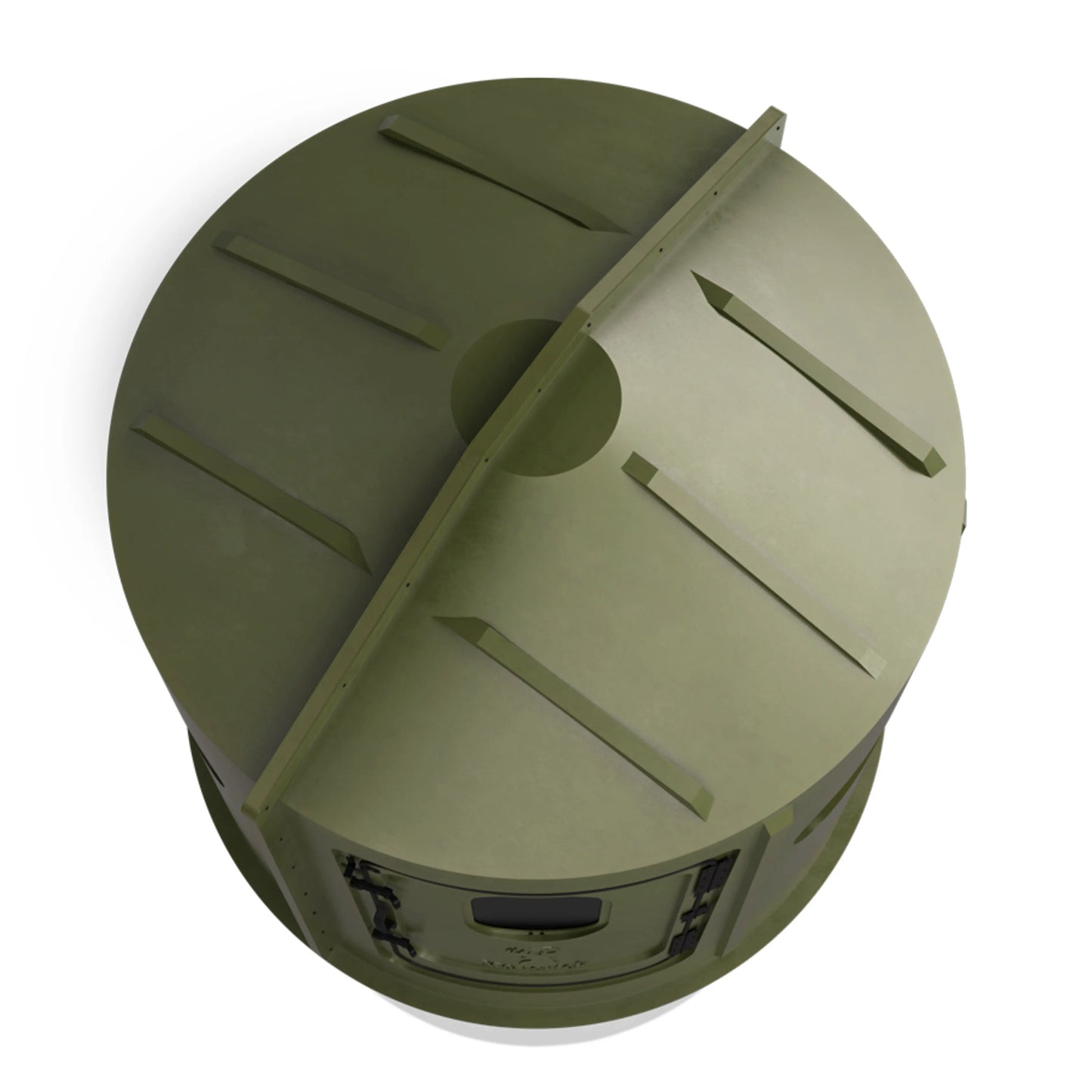 Top-down view of the Maverick 5 Shooter GX green deer hunting blind roof showing durable molded construction, sold by Outdoors For Less