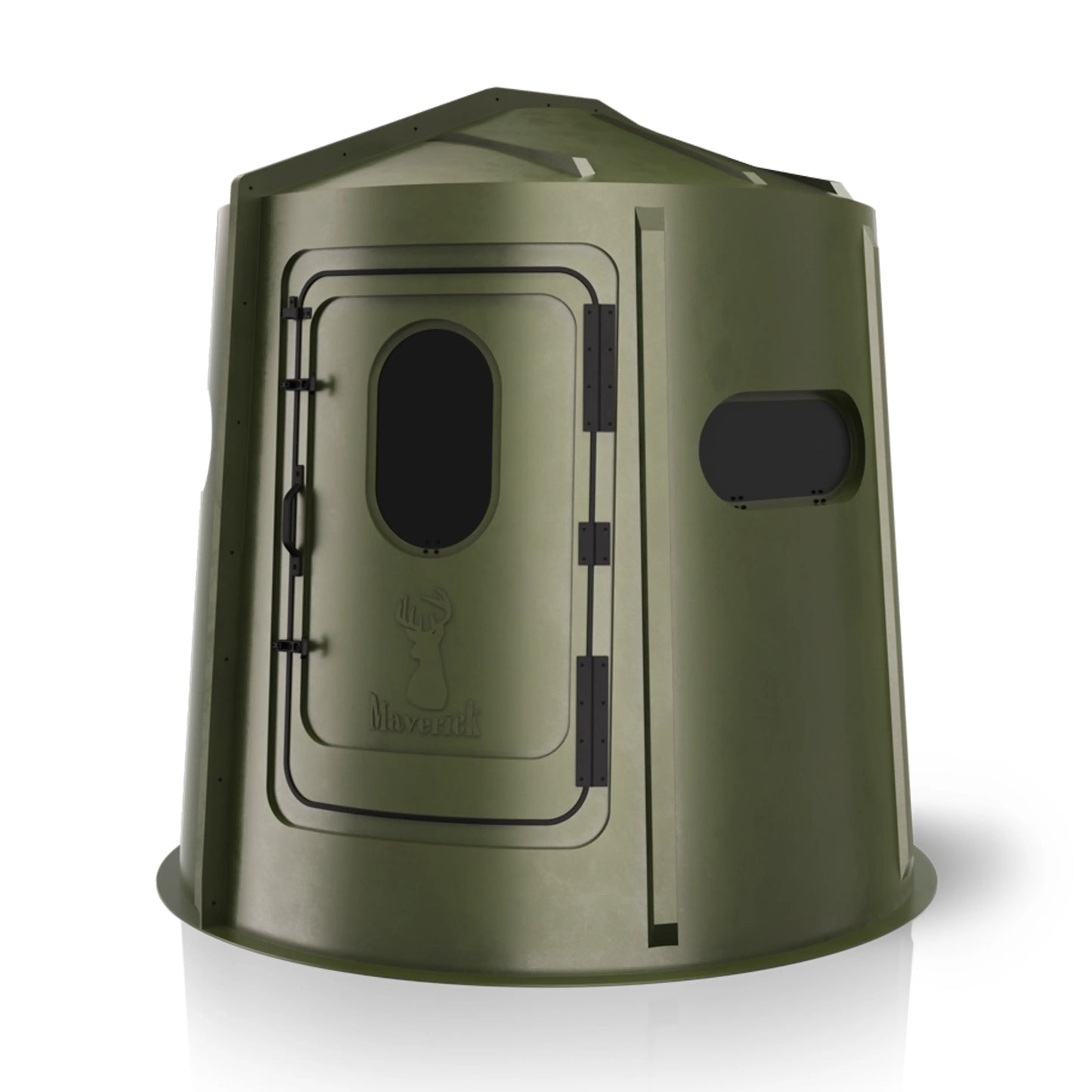 Maverick 5 Shooter GX green deer hunting blind side profile view, lightweight ground blind sold by Outdoors For Less