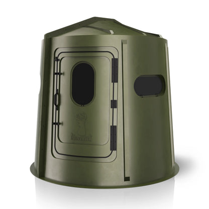 Maverick 5 Shooter GX green deer hunting blind side profile view, lightweight ground blind sold by Outdoors For Less