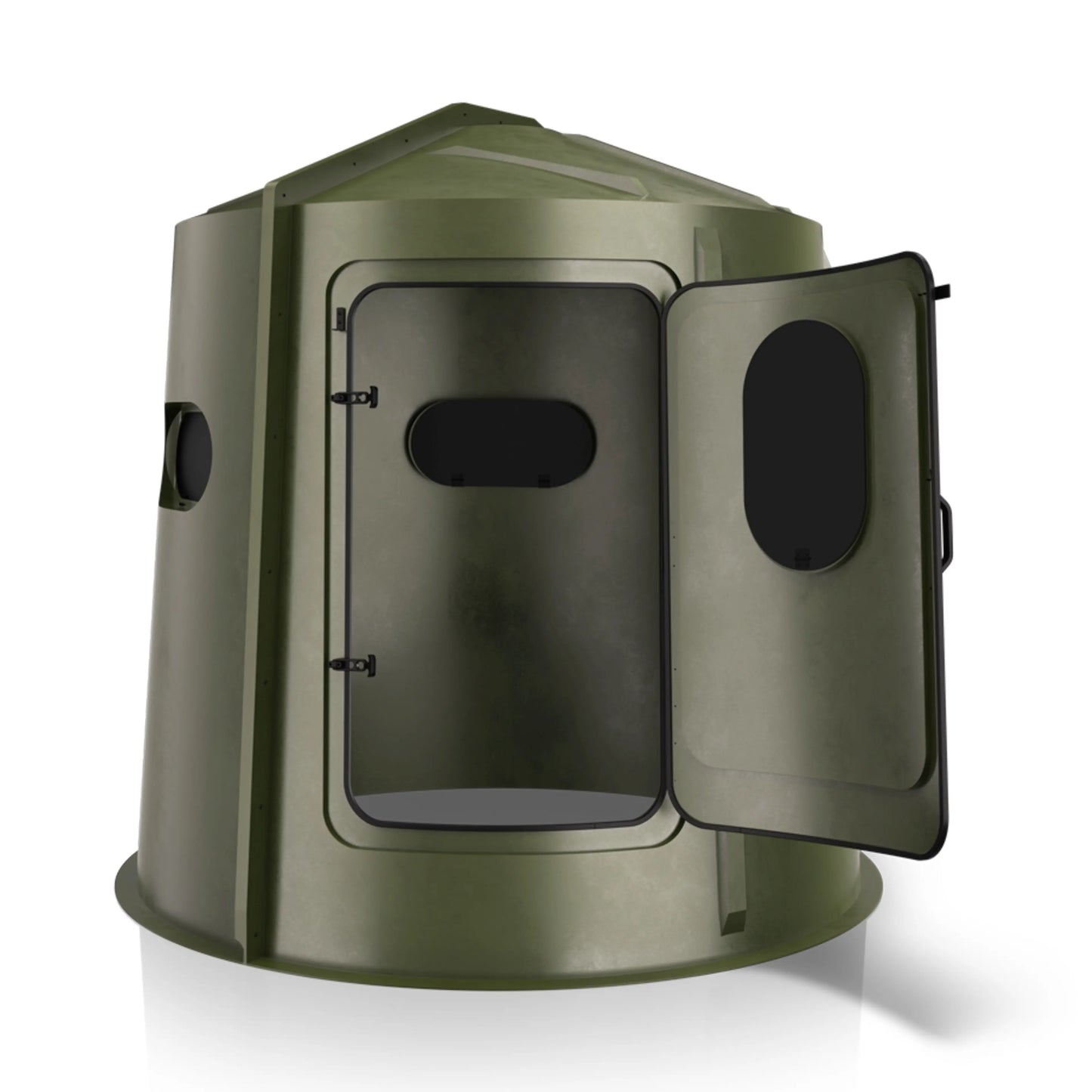 Maverick 5 Shooter GX green deer hunting blind rear view, compact concealed ground blind sold by Outdoors For Less
