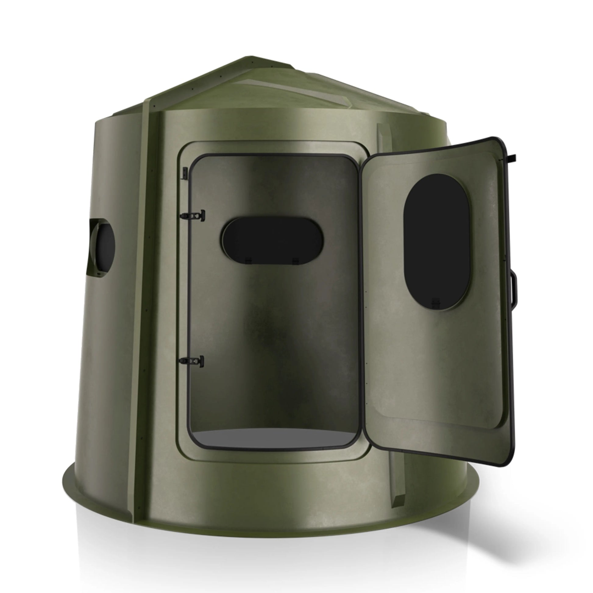 Maverick 5 Shooter GX green deer hunting blind rear view, compact concealed ground blind sold by Outdoors For Less