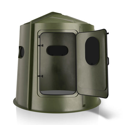 Maverick 5 Shooter GX green deer hunting blind rear view, compact concealed ground blind sold by Outdoors For Less