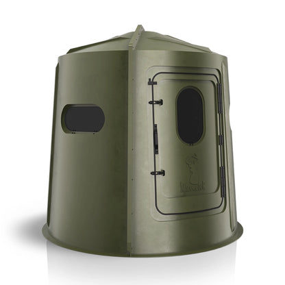 Maverick 5 Shooter GX green deer hunting blind front view with shooting windows, low-profile ground blind sold by Outdoors For Less