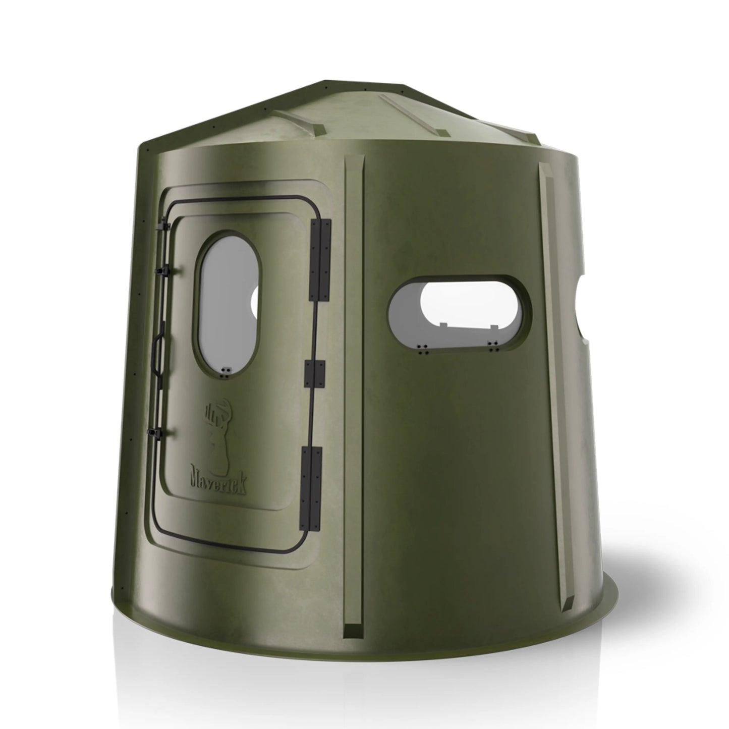 Maverick 5 Shooter GX green deer hunting blind left side view, durable ground blind sold by Outdoors For Less