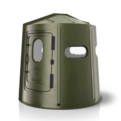 Maverick 5 Shooter GX green deer hunting blind left side view, durable ground blind sold by Outdoors For Less