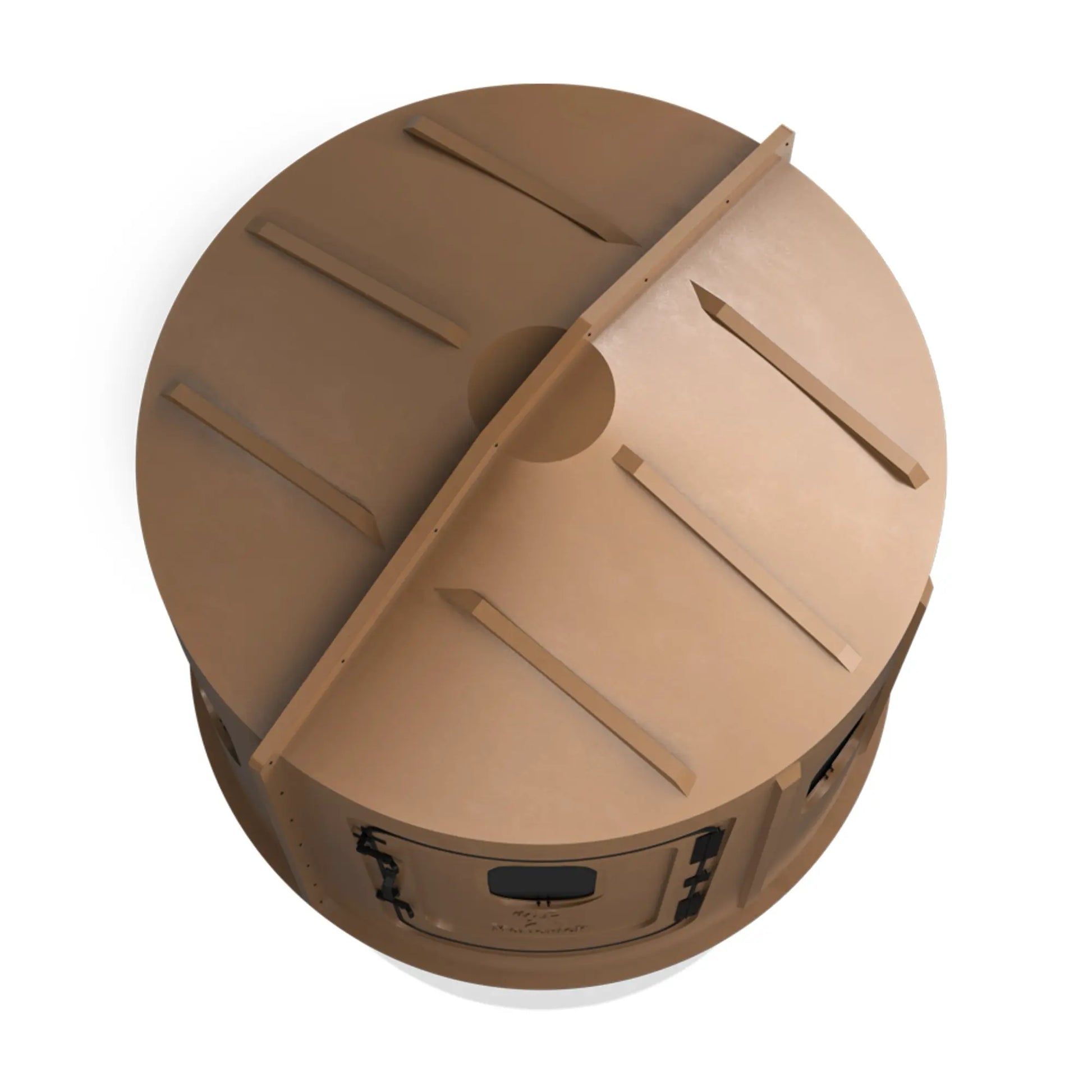 Top-down view of the Maverick 6 Shooter brown deer hunting blind roof with tinted window panels, durable molded construction sold by Outdoors For Less