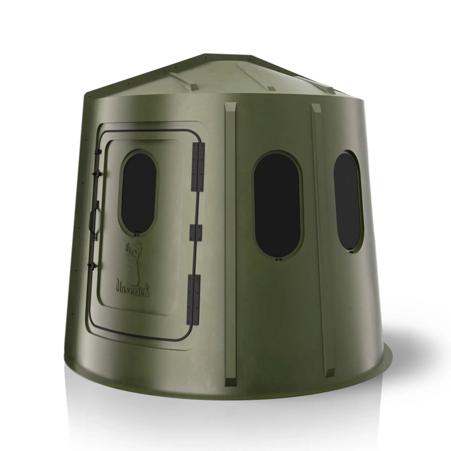 Maverick 6 Shooter green deer hunting blind right side view with tinted windows, low-visibility ground blind sold by Outdoors For Less
