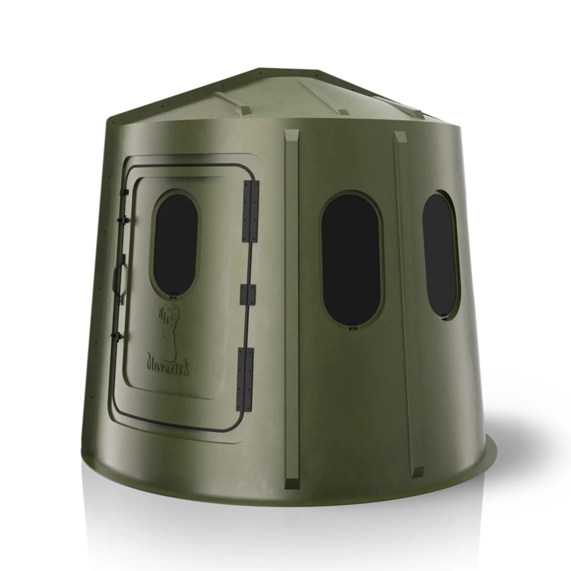 Maverick 6 Shooter green deer hunting blind right side view with tinted windows, low-visibility ground blind sold by Outdoors For Less