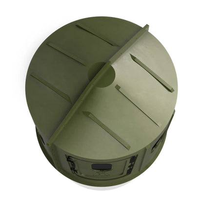 Top-down view of the Maverick 6 Shooter green deer hunting blind roof with tinted window panels, durable molded construction sold by Outdoors For Less