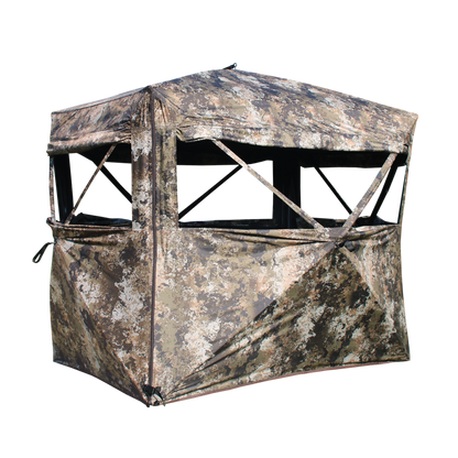 Muddy The Garage hunting blind with large box blind design and multiple windows