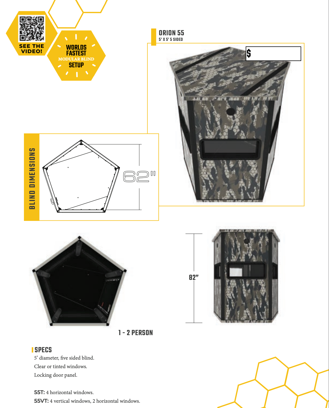 Orion Hunting - 6x6 Premium Archery/Bow Hunting Blind - Vertical Windows