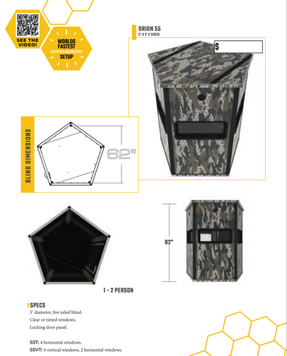 Orion Hunting - 6x6 Premium Archery/Bow Hunting Blind - Vertical Windows