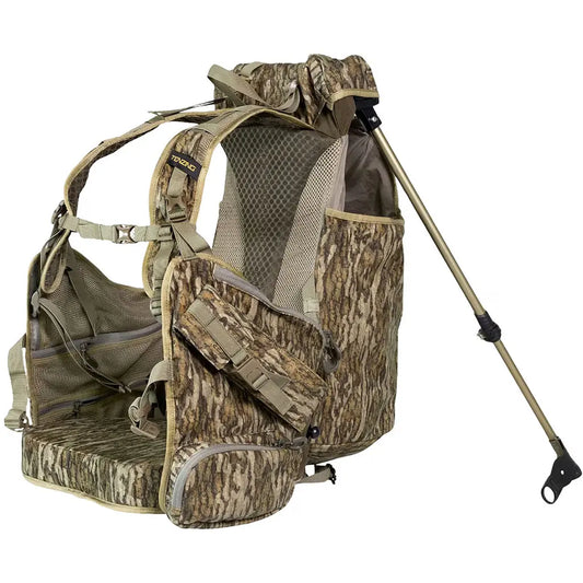 Tenzing Turkey Recliner vest side profile with attached shooting support