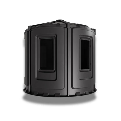 Rear view of the Maverick XL-V hard-sided hunting blind featuring durable polyethylene construction and panoramic hunting windows