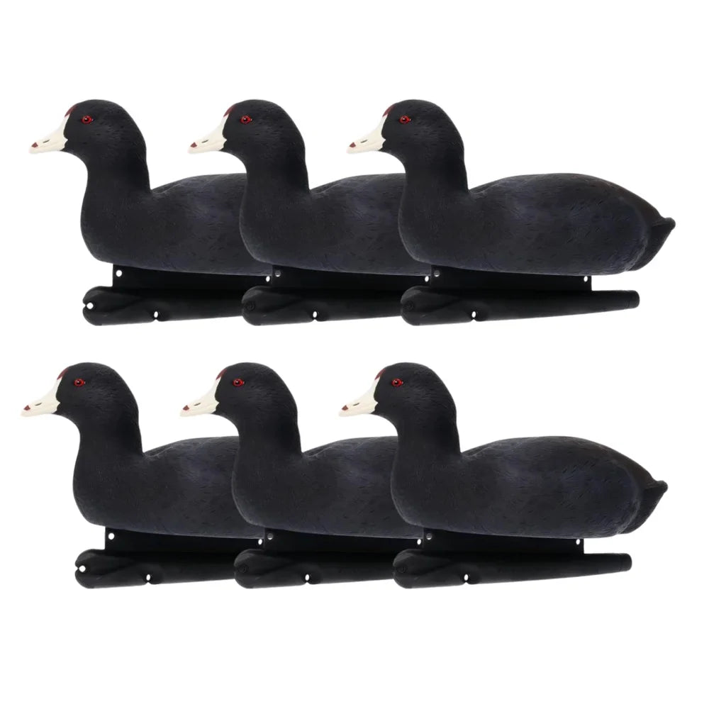 Avian-X TopFlight Coot six-pack of floating decoys, side view on white background