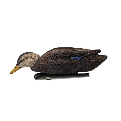 Avian-X TOPFLIGHT flocked black duck floating decoy with low head feeder pose, side view