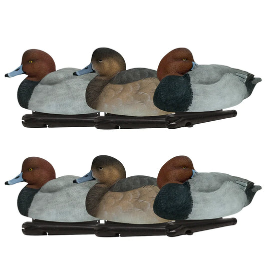Avian-X Topflight Redhead 6-pack floating decoys showing drakes and hen side profile