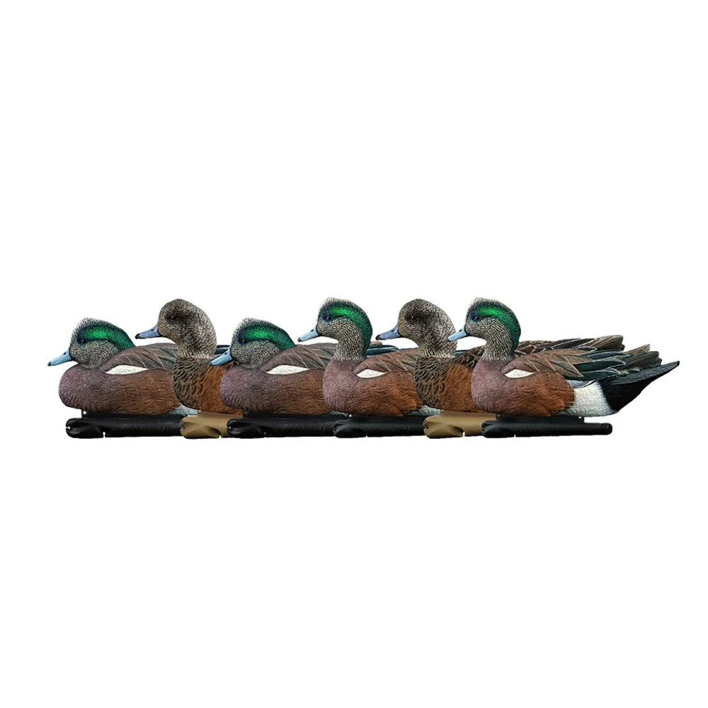 Avian-X TopFlight Wigeon six floating decoys lined up in side profile on white
