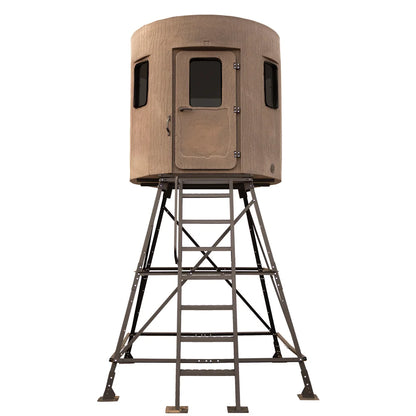 Banks Outdoors The Stump 4 Phantom elevated hunting blind on steel tower stand, front view on white background