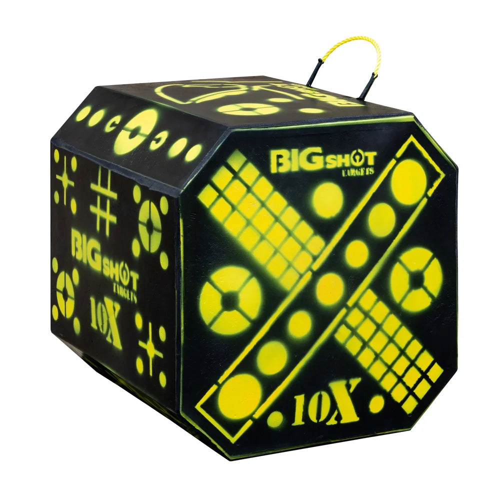 Big Shot Targets Titan 10X HD Crossbow Target, rear three-quarter view showing X-pattern target face with grid detail