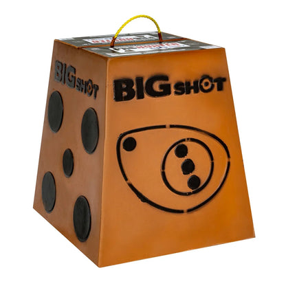 Big Shot Pro Hunter 18" archery target, three-quarter view showing deer vitals zone side and five-spot face