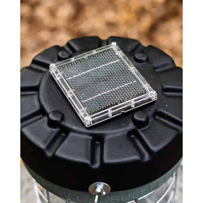 Capsule Feeders 100-LB Easy-Fill Game Feeder solar panel close-up detail on top of black lid unit