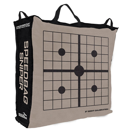 Back view of Delta McKenzie Speedbag Sniper archery bag target with 2-inch sight calibration grid