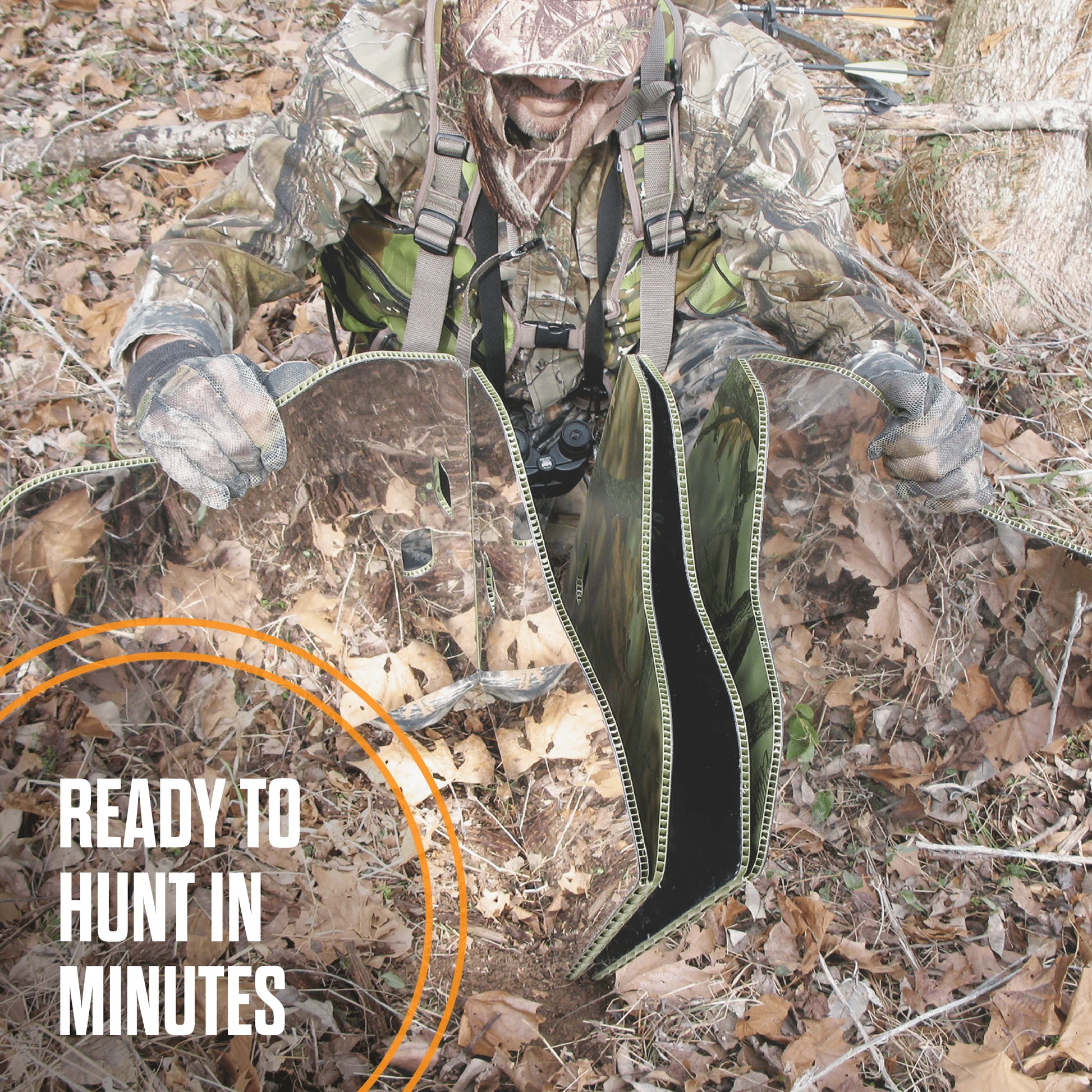 GhostBlind Runner portable hunting blind set up in grassy field with mirrored panels