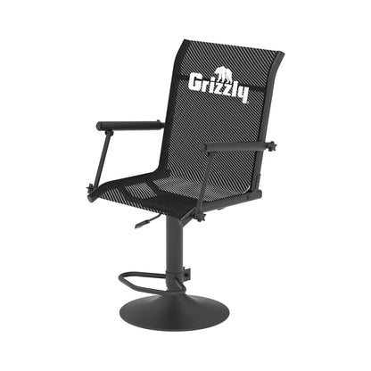 Grizzly Alpha Swivel Blind Chair, three-quarter front view on white background showing armrests and base