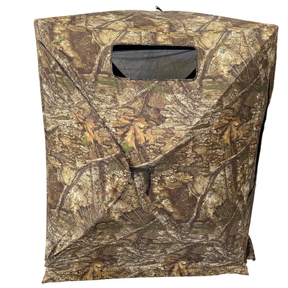 HARVST Outdoors Bow Hunter DM Ground Blind in Realtree Legacy, alternate side view with small window closed
