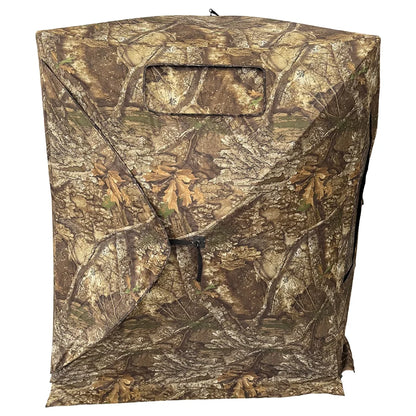 HARVST Outdoors Bow Hunter DM Ground Blind in Realtree Legacy, side profile view showing small horizontal window