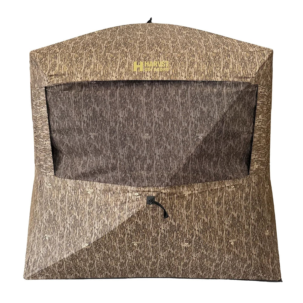HARVST Outdoors BroadBase DM Ground Blind side panel with mesh window and Harvst Outdoors logo, Bottomland camo