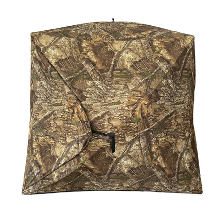 HARVST Outdoors BroadBase DM Ground Blind rear view showing zippered entry door in Country DNA camo