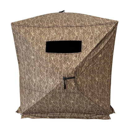 HARVST Outdoors Brushline STM Ground Blind in Bottomland camo, alternate side angle with small window