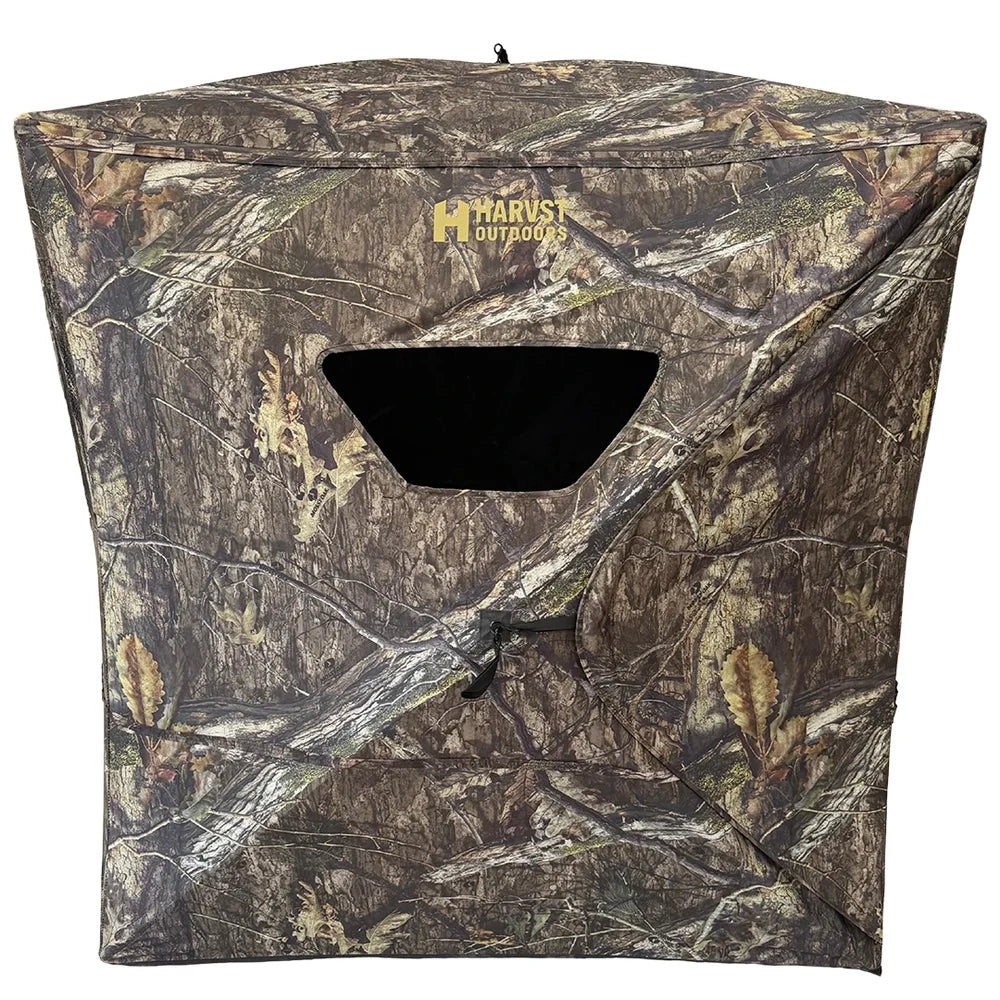 HARVST Outdoors OmniView 270 Ground Blind in Country DNA, front view with shoot-through window open
