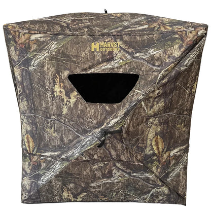 HARVST Outdoors OmniView 270 Ground Blind in Country DNA, front view with shoot-through window open
