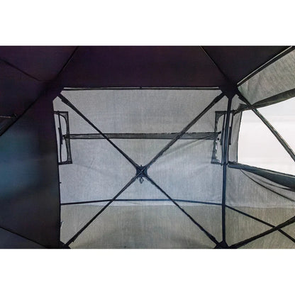 HARVST Outdoors OmniView 270 Ground Blind interior view showing ceiling frame and mesh windows