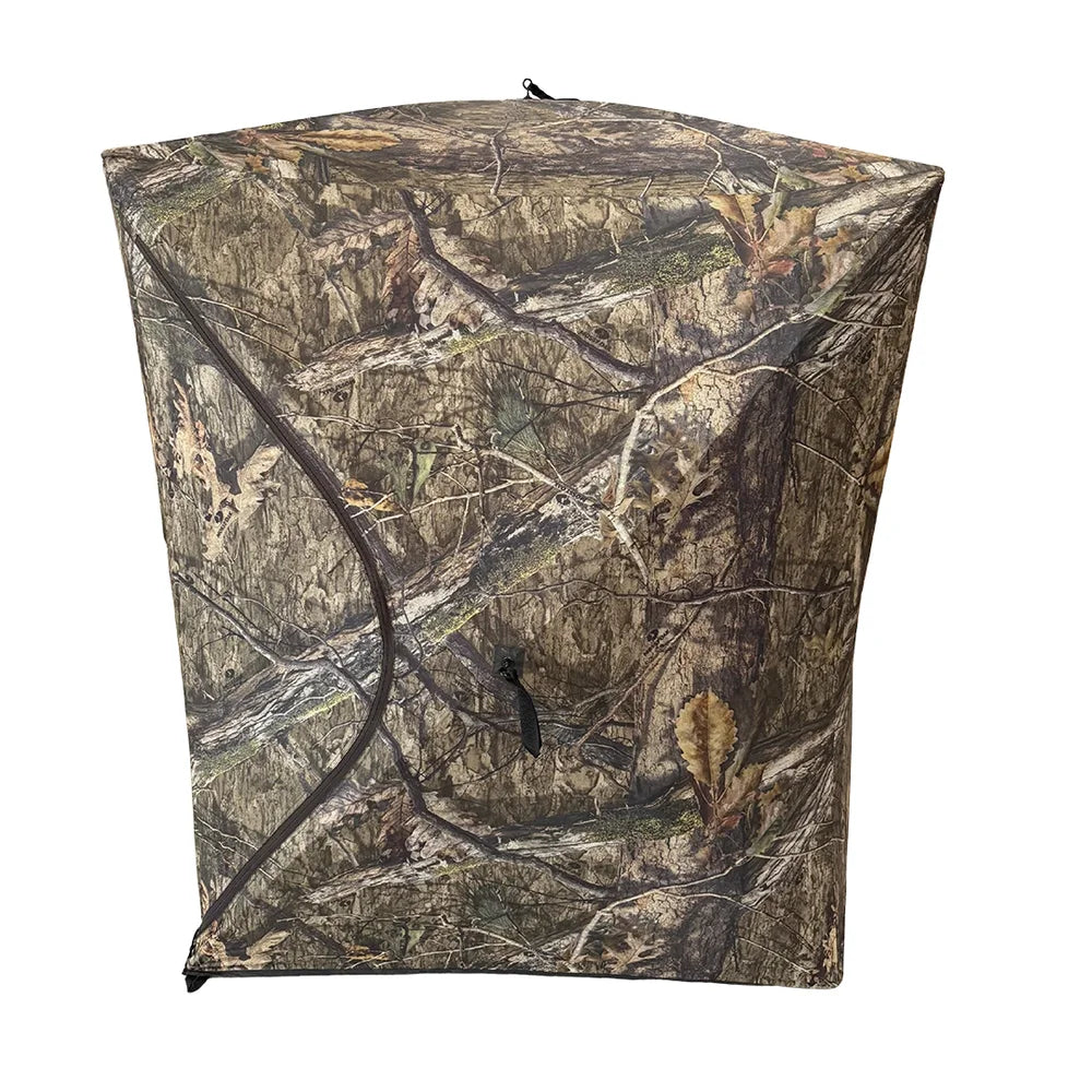 HARVST Outdoors Shadowline DM Ground Blind, closed panel showing zipper detail in Mossy Oak Country DNA