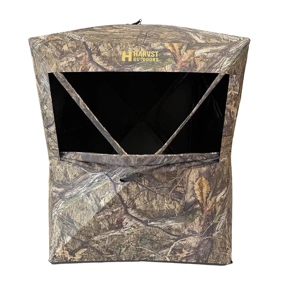 HARVST Outdoors Shadowline DM Ground Blind, Country DNA panel view with large shoot-through window open