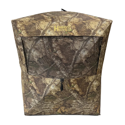 HARVST Outdoors Shadowline DM Ground Blind, single panel view with mesh window in Country DNA camo