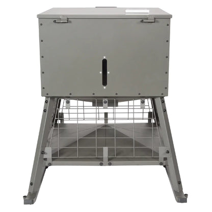 Millennium Dinner Bell 400 wildlife feeder rear view showing hopper and four-leg sled stand
