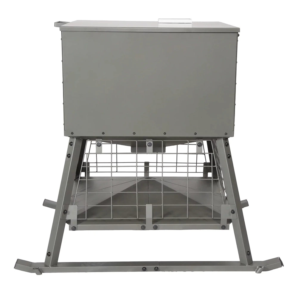 Millennium Dinner Bell 400 deer feeder rear view showing hopper and sled leg design
