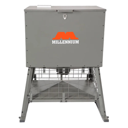 Millennium Dinner Bell 600 wildlife feeder front view showing hopper and four-leg stand