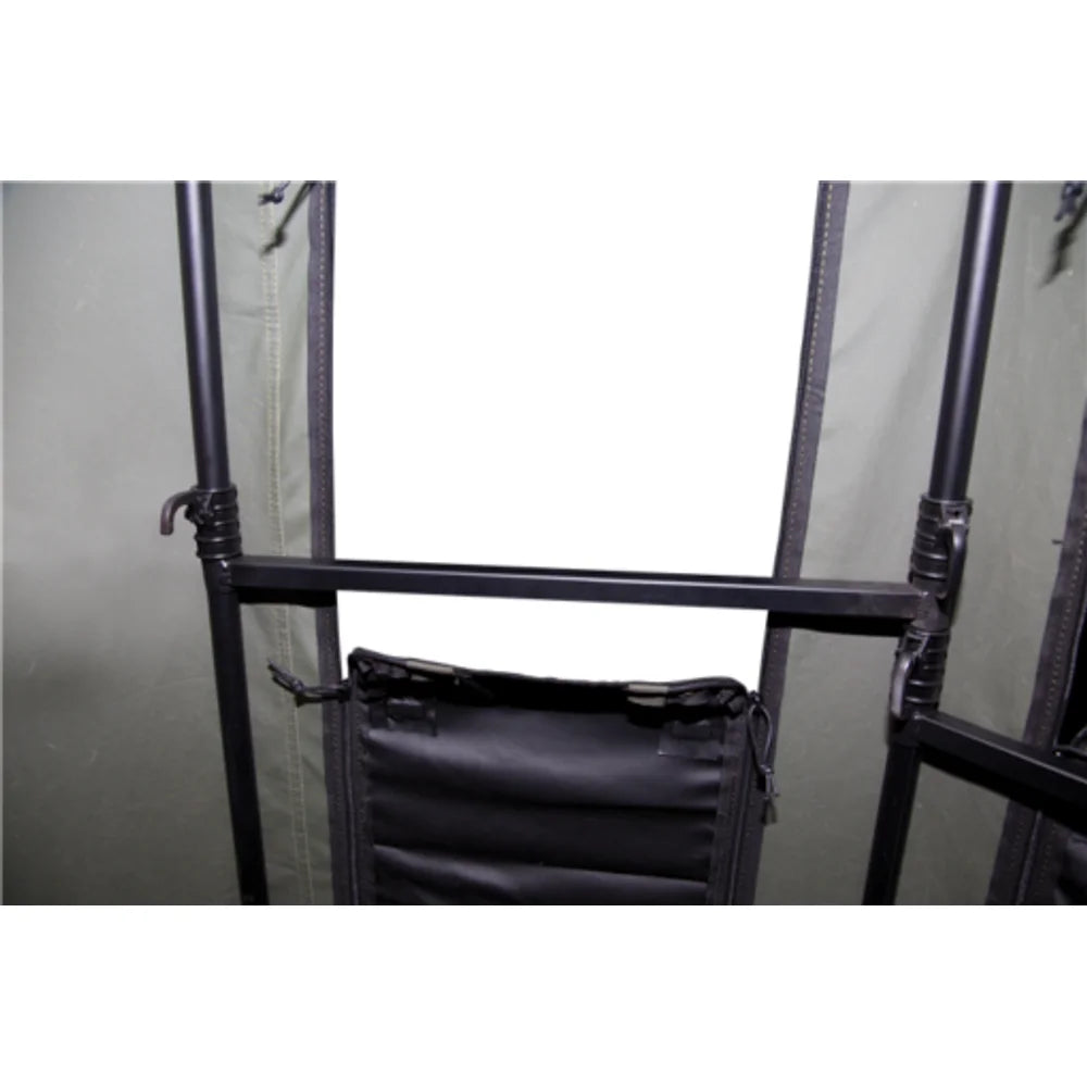 Millennium Treestands Q200 Buck Hut Shooting House, interior close-up of padded seat and steel frame support bar