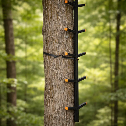 Close-up of Muddy Quick-Stick XL climbing stick secured to tree