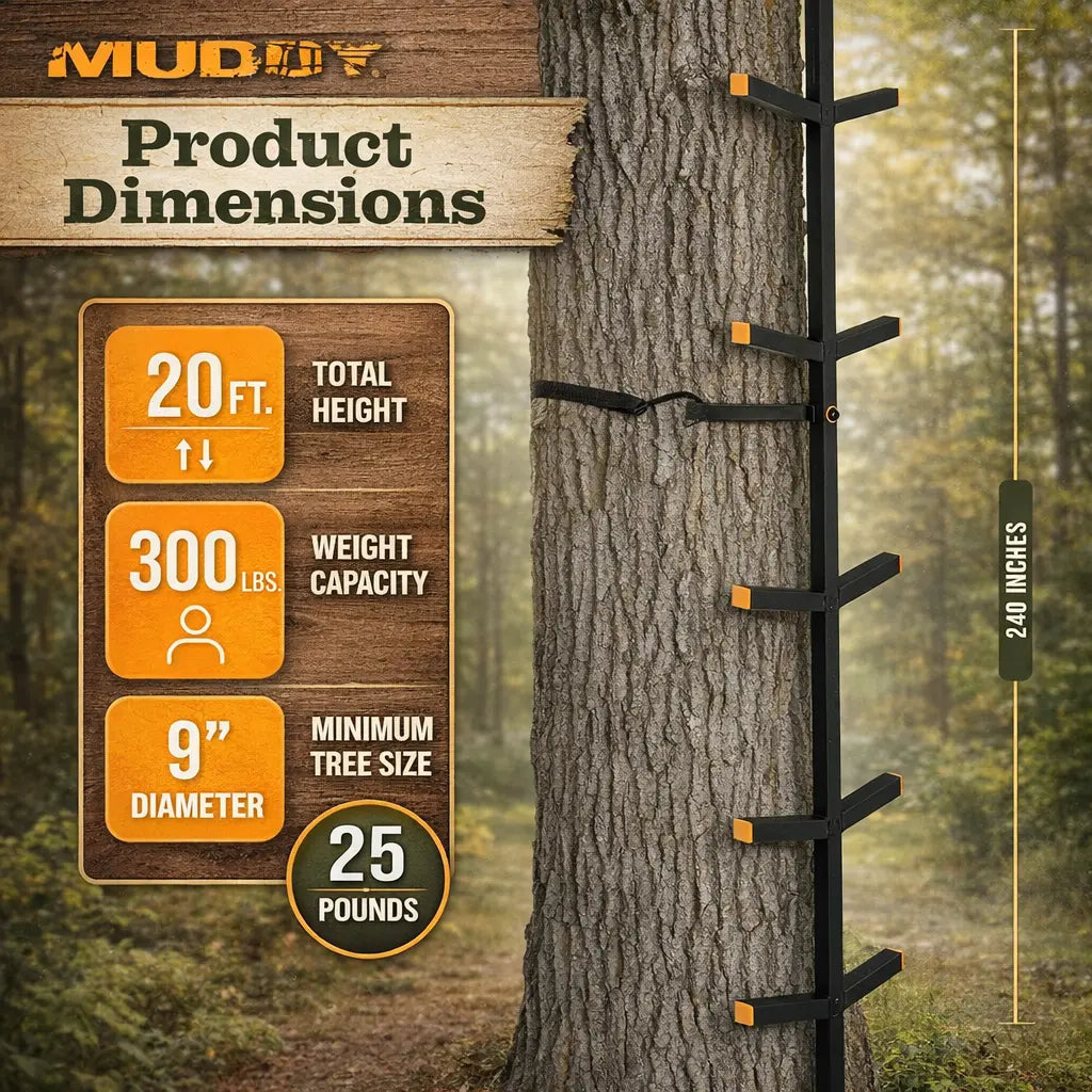Muddy Quick-Stick XL climbing stick specifications and weight capacity graphic