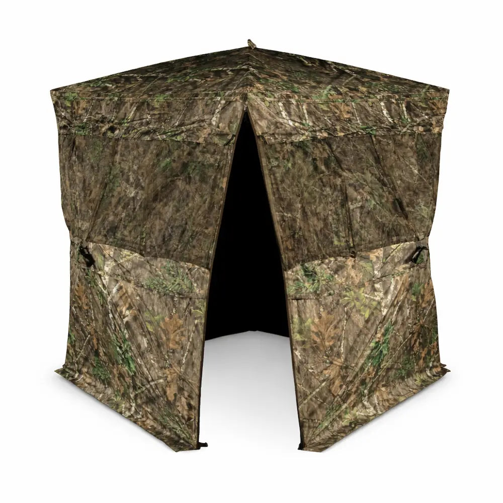 Muddy VS360 ground hunting blind front view with door partially open