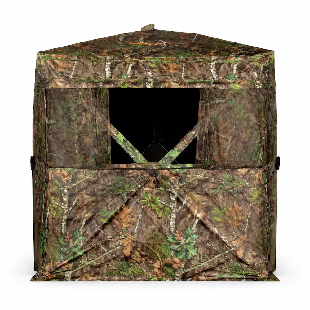 Muddy VS360 ground blind window detail with mesh and shooting opening