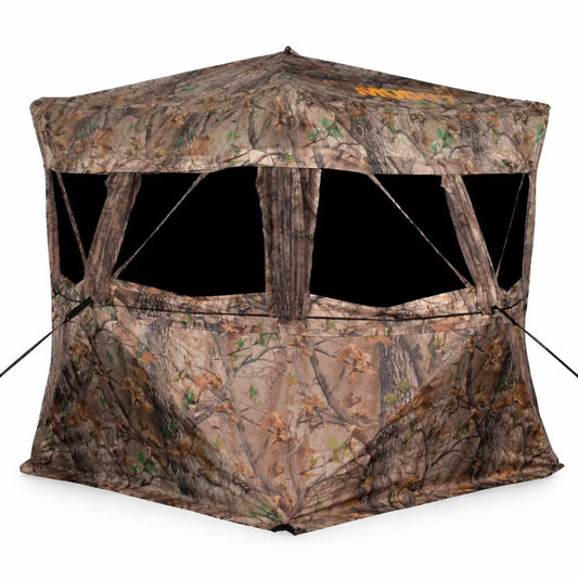 Muddy VS360 ground blind front view with shooting windows open